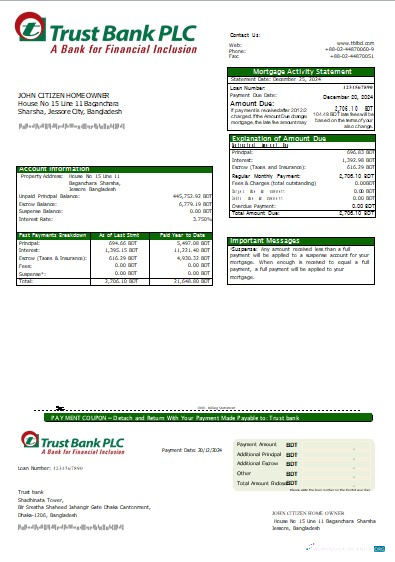 Download Bangladesh Trust bank mortgage statement scr Photoshop template